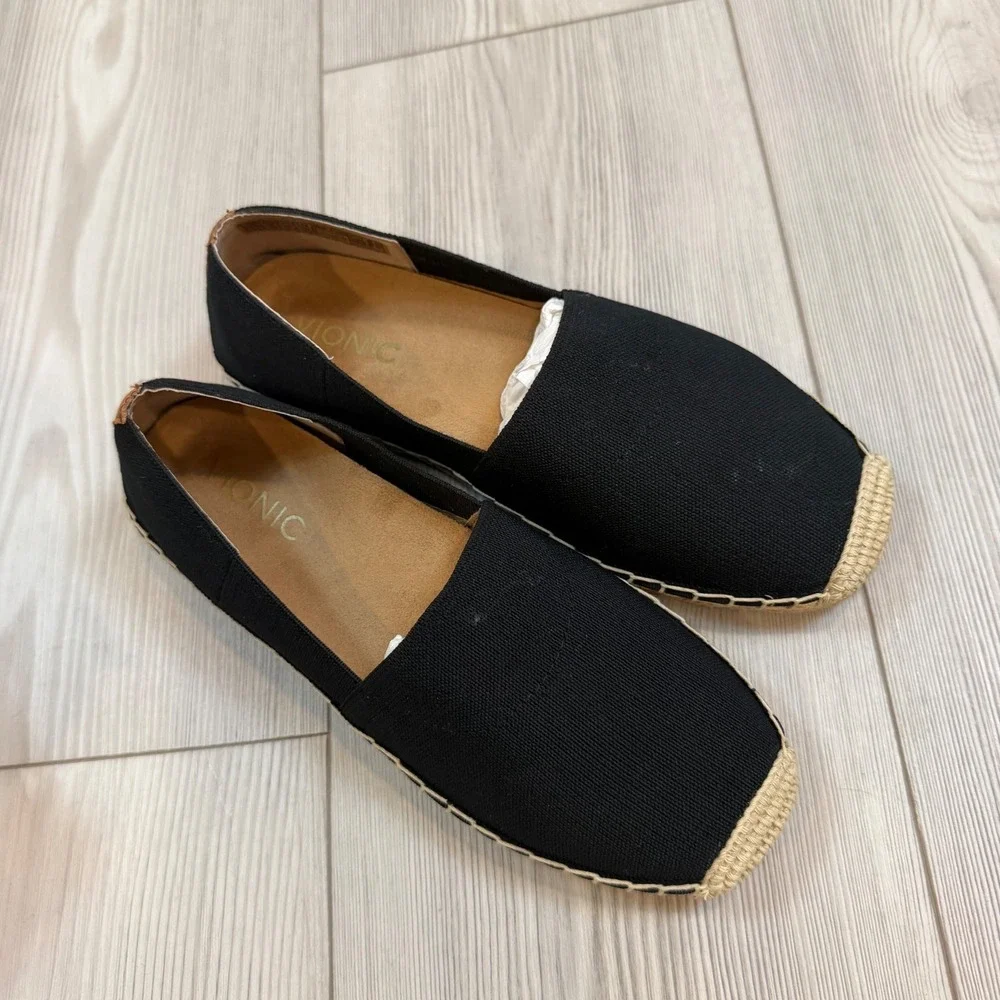 NEW Vionic Coast Valeri Black Canvas Espadrille Slip On Flats Orthaheel 7.5